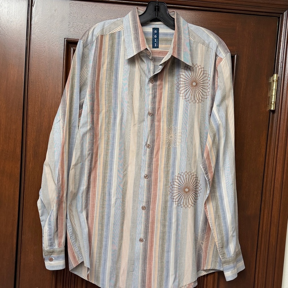 Sixty Six Eleven Button Down Embroidered Shirt, Long Sleeve Tapered Fit